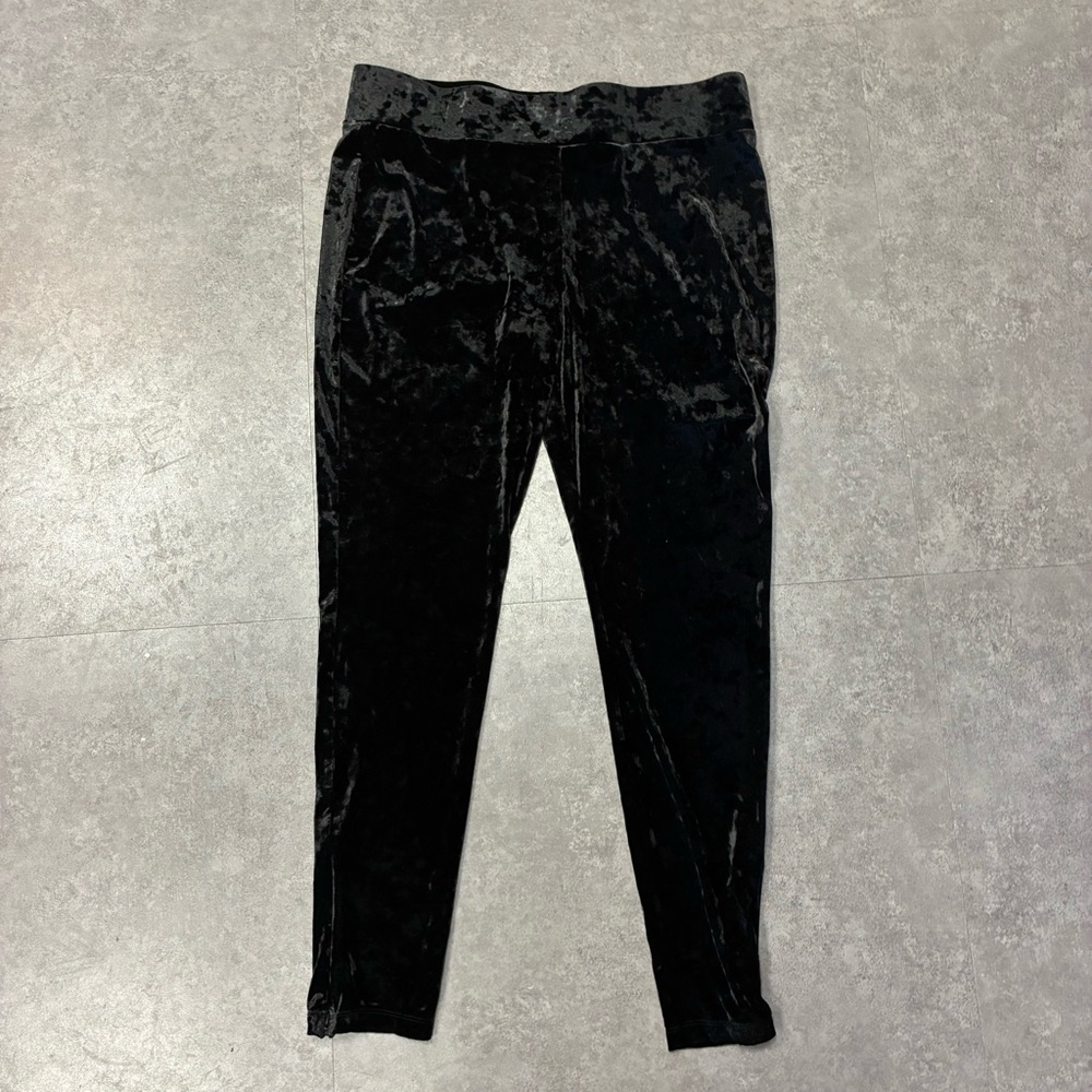 Logo Lori Goldstein Black Velvet Pull On Pants Womens XL Casual Comfort Stretch